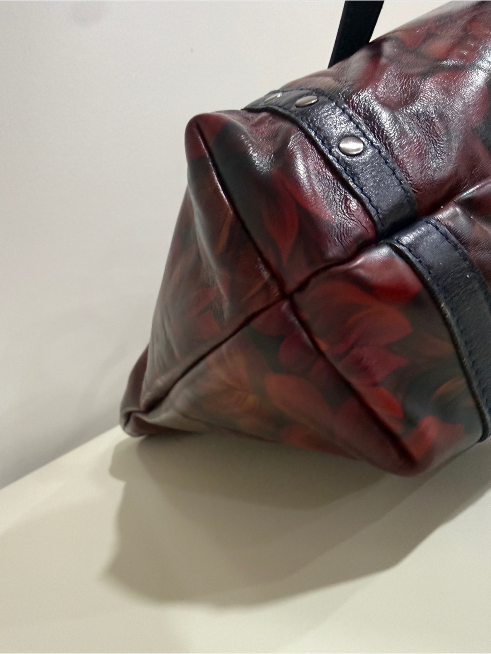 Patricia Nash Benvenuto Italian Leather Large Tote Bag Heritage Floral Burgundy - Picture 7 of 11